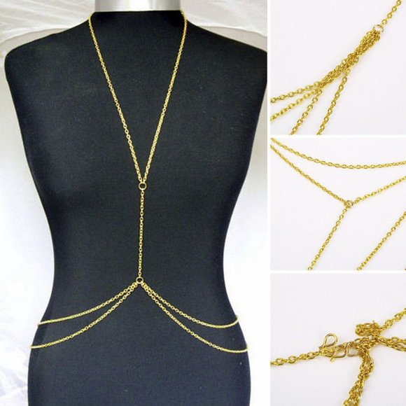 Gold Plated Double Waist Body Chain Necklace_BC-04 - Picture 4 of 15